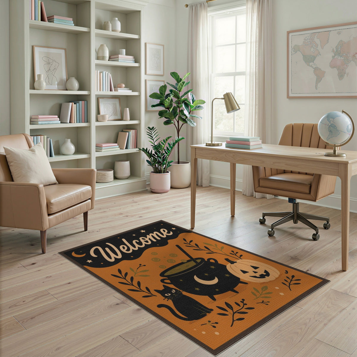 Halloween Welcome Black Cat Cauldron Rug