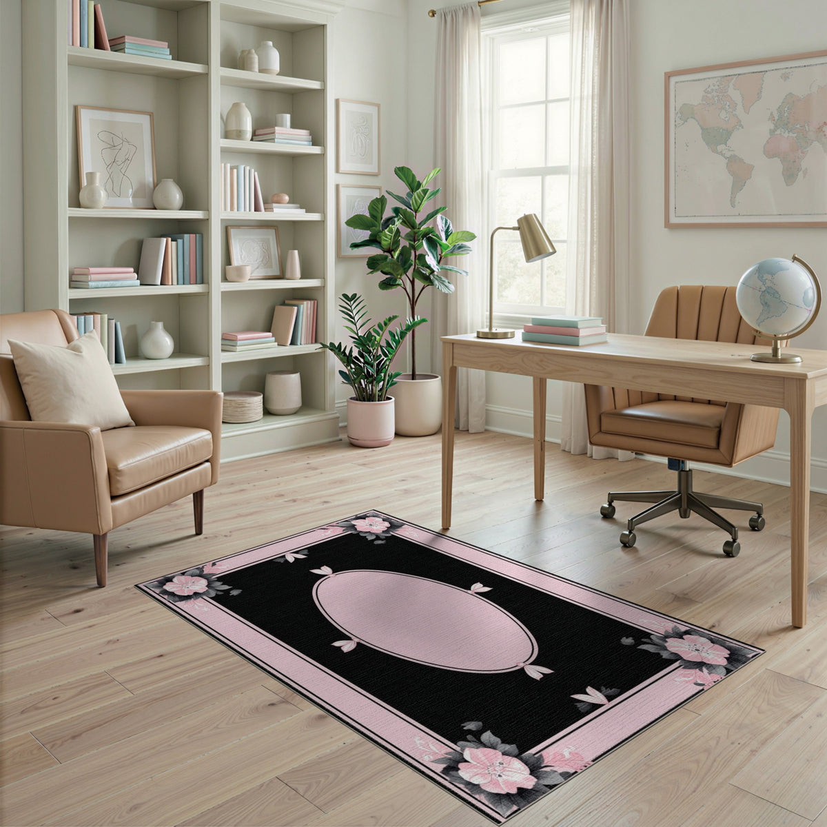 Pink Floral Vintage Oval Area Rug