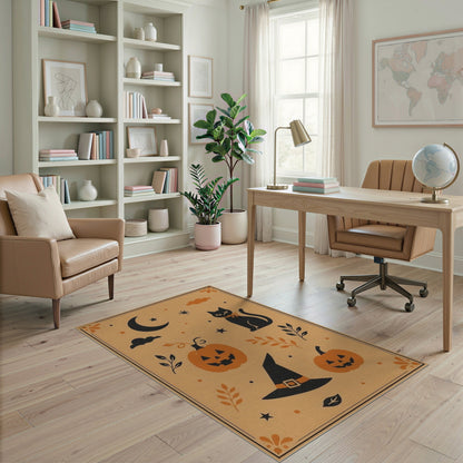 Kids Cartoon Halloween Pumpkin Cat Area Rug