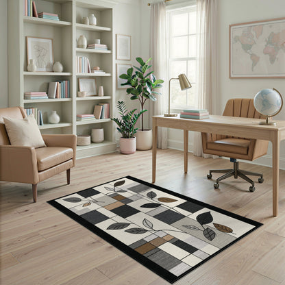Grey Geometric Leaf Area Rug