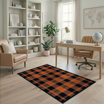 Geometric Modern Orange Buffalo Plaid Area Rug
