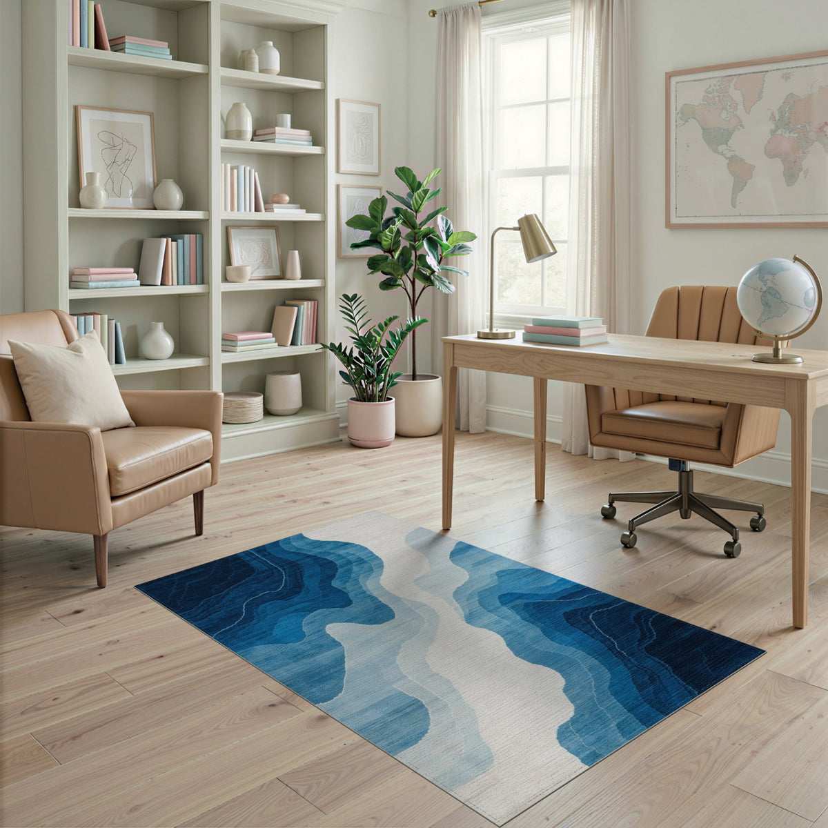 Blue Wave Abstract Area Rug