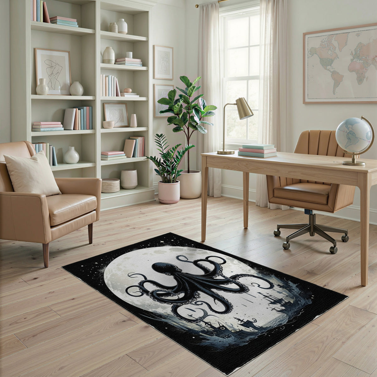 Kraken Octopus Moon Area Rug