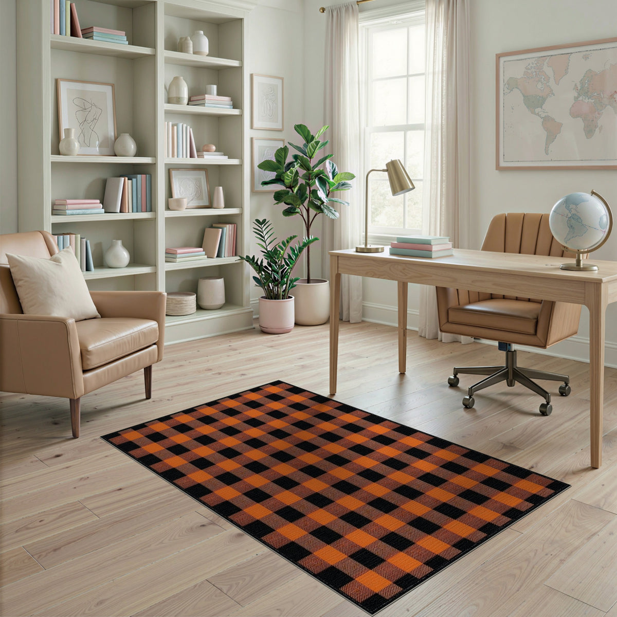 Orange Rustic Farmhouse Orange Buffalo Check Area Rug