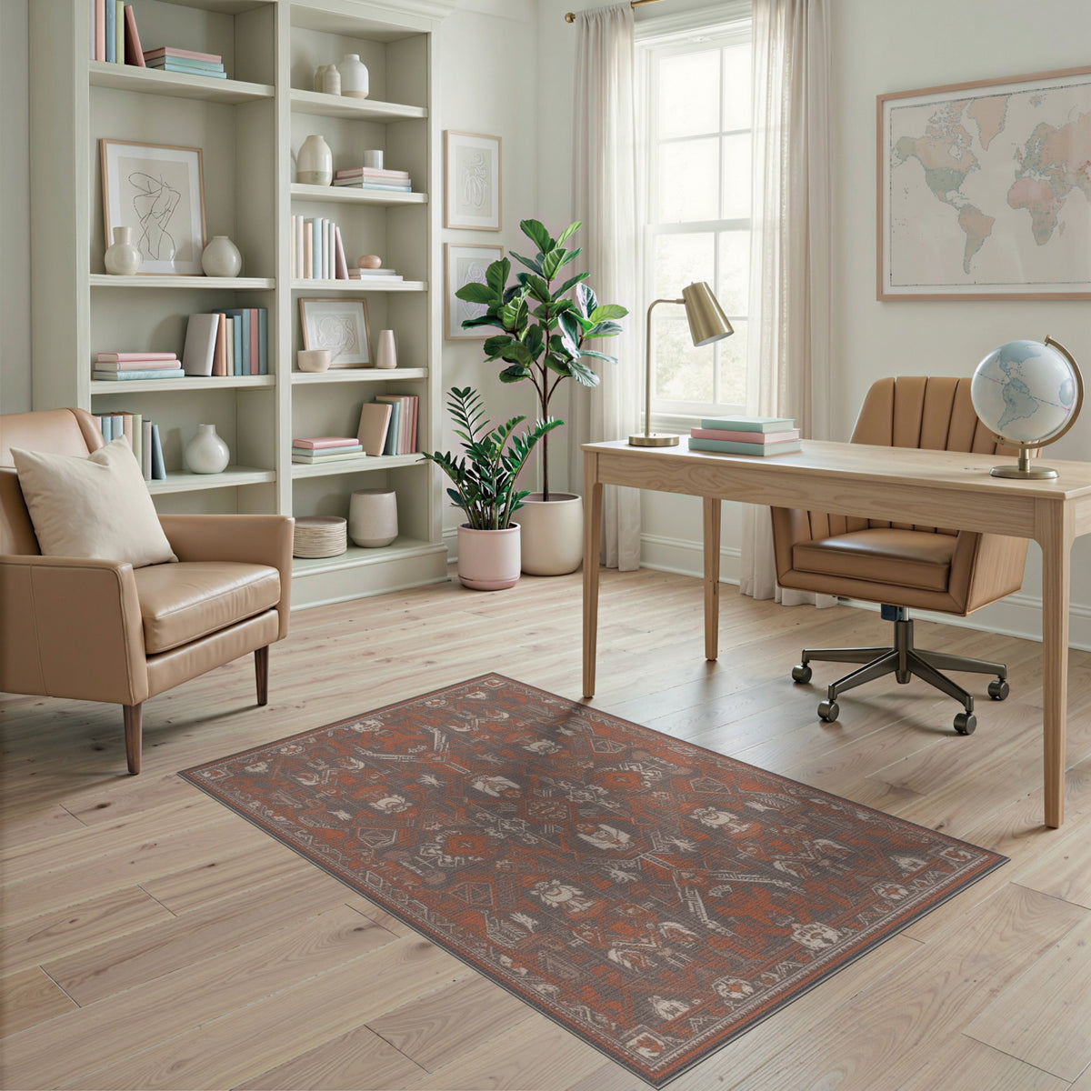 Orange Tribal Geometric Area Rug