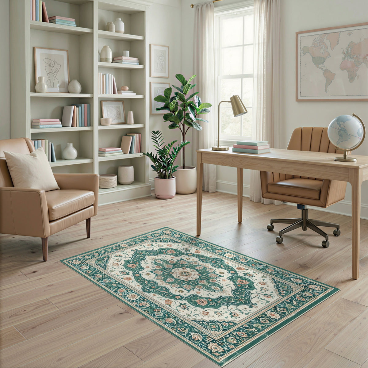 Teal Floral Persian Medallion Area Rug