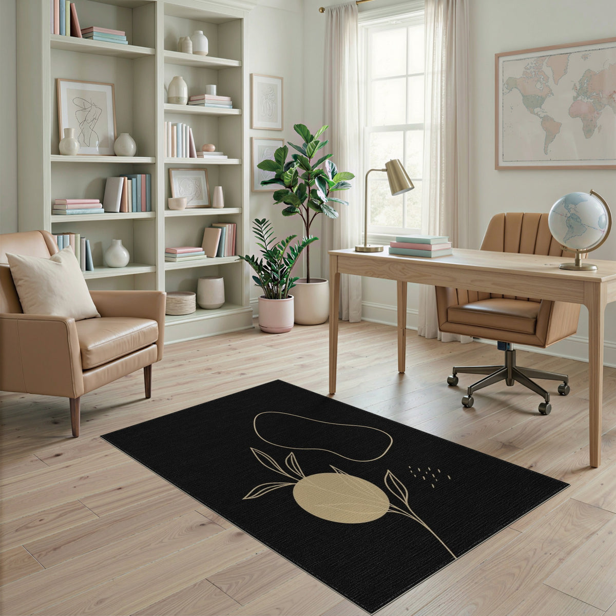 Beige and Neutral Leaf Beige Abstract Leaf Area Rug