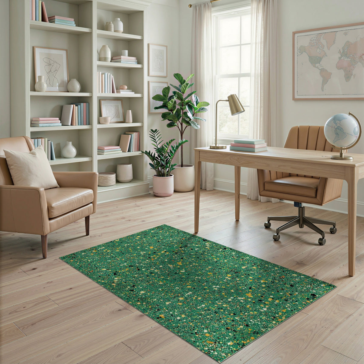 Green Speckled Abstract Area Rug