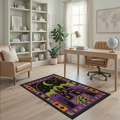 Spooky Halloween Castle Black Cats Area Rug