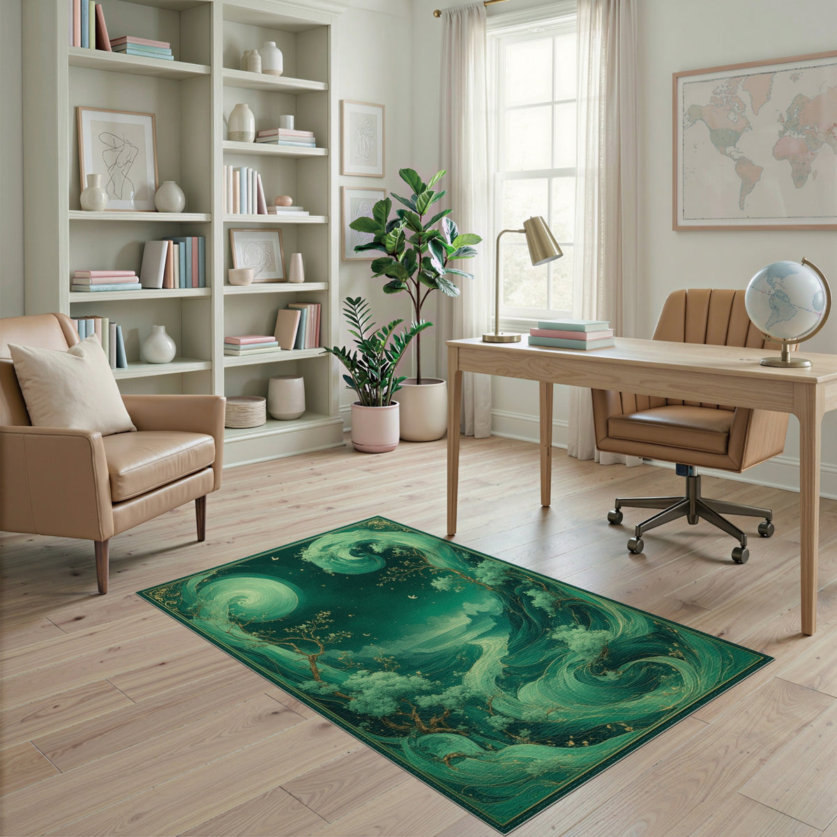 Ethereal Teal Swirl Abstract Area Rug