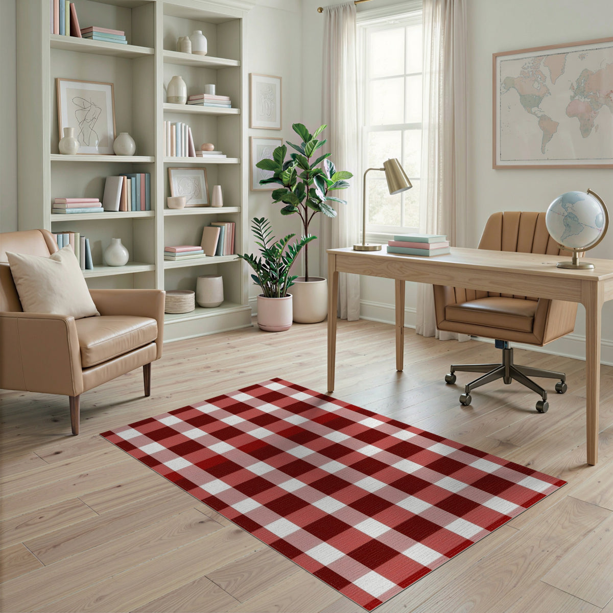 Red Checkered Red Checkered Washable Area Rug