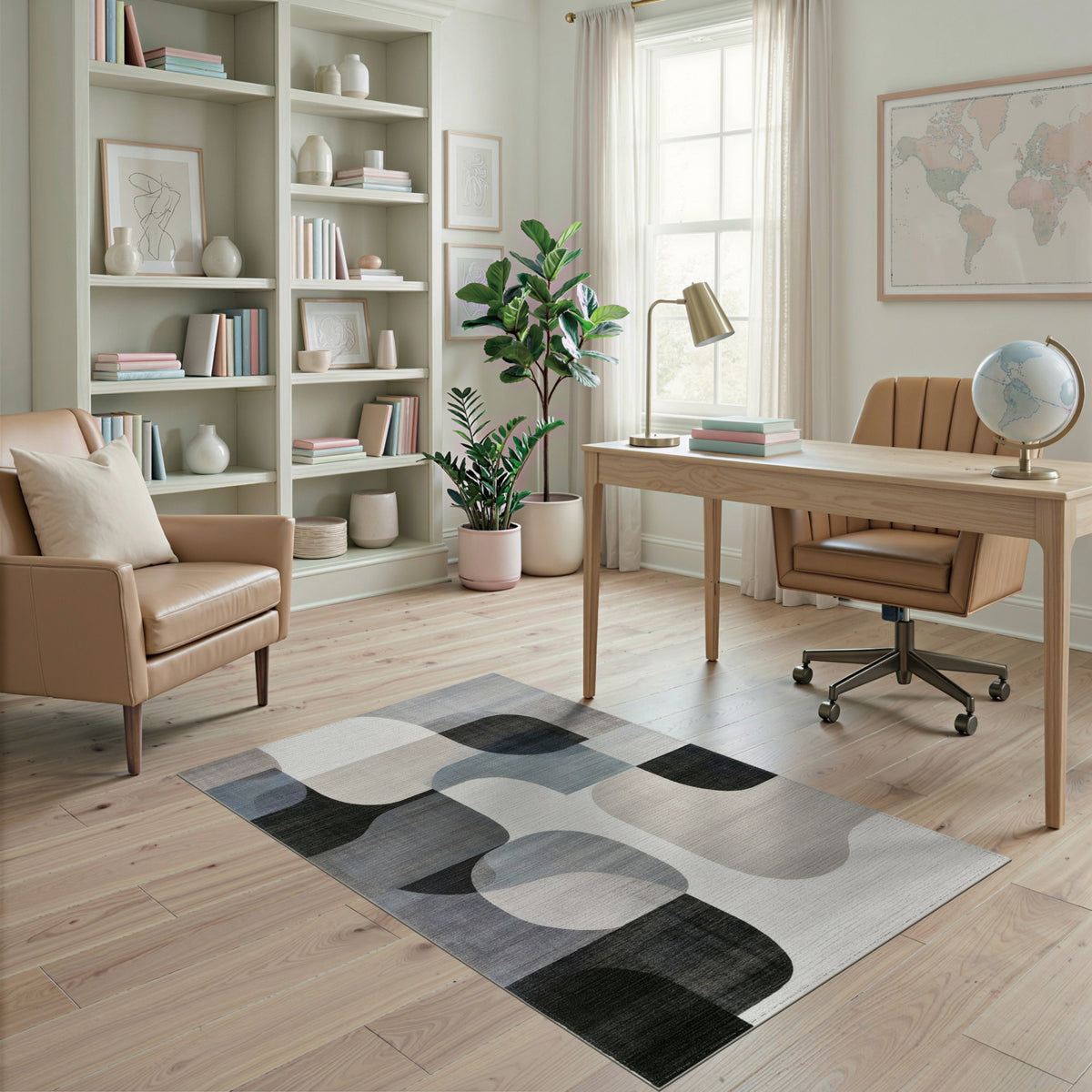 Shapes Grey Abstract Shapes Area Rug