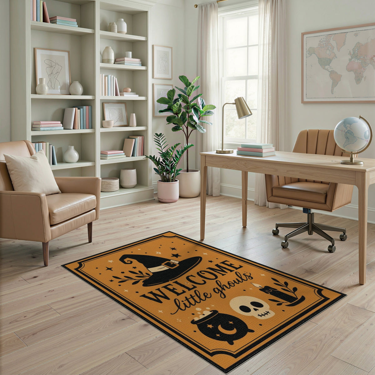 Welcome Little Ghouls Orange Halloween Rug