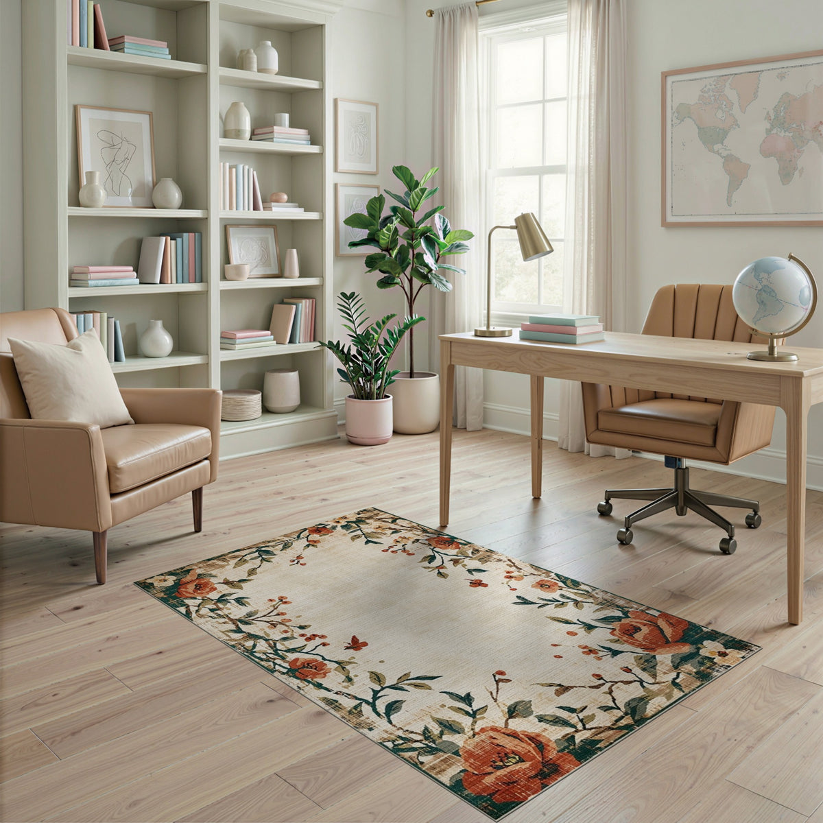 Vintage Floral Beige Area Rug