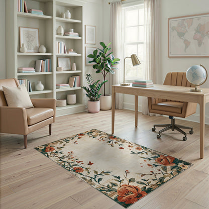Vintage Floral Beige Area Rug