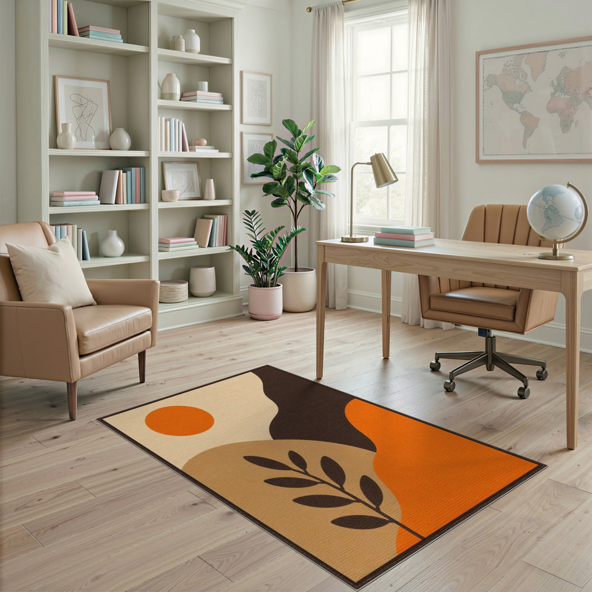 Orange Abstract Sun Area Rug