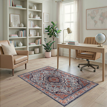 Distressed Persian Floral Medallion Area Rug