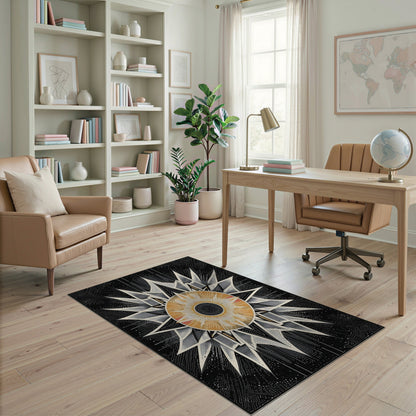Black White Geometric Starburst Geometric Modern Area Rug