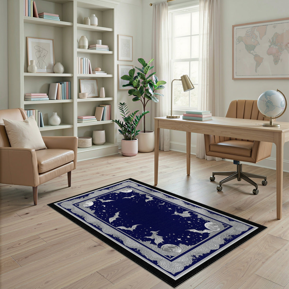 Midnight Witch Bat Celestial Area Rug