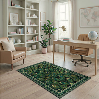 Green Emerald Peacock Feather Area Rug