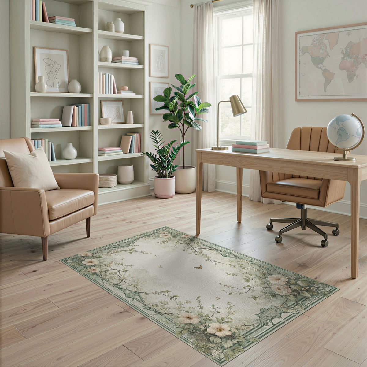 Sage Green Floral Vintage Area Rug