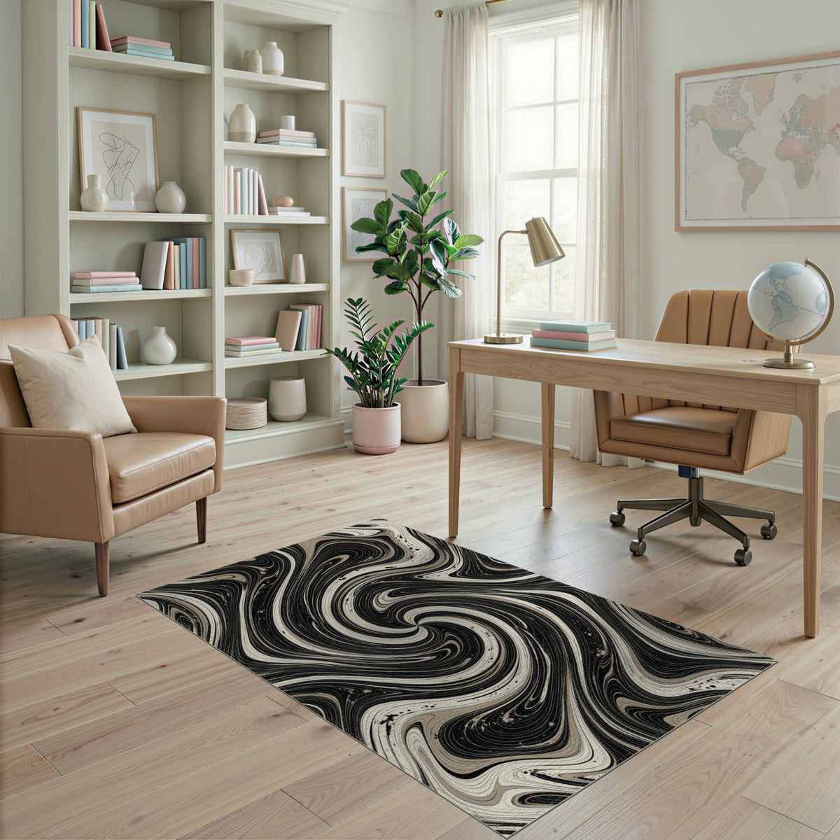 Abstract Area Black and White Black White Marble Swirl Area Rug