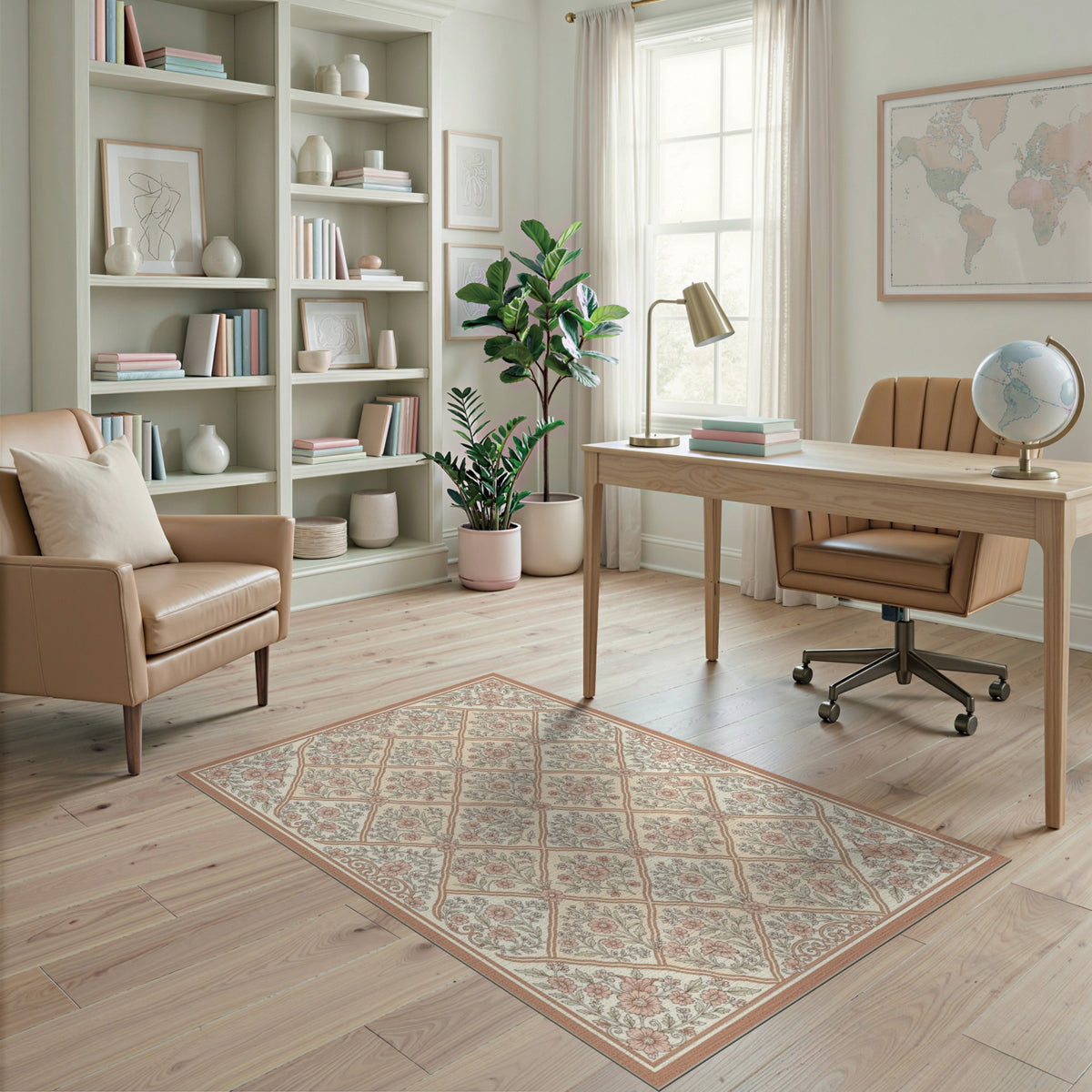 Pink Floral Lattice Vintage Area Rug