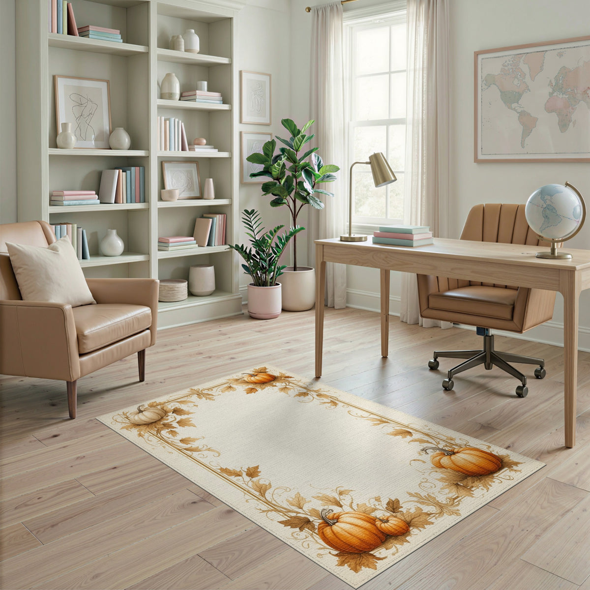 Autumn Pumpkin Frame Washable Area Rug