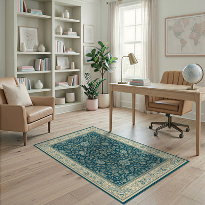 Floral Blue and Teal Floral Persian Area Rug