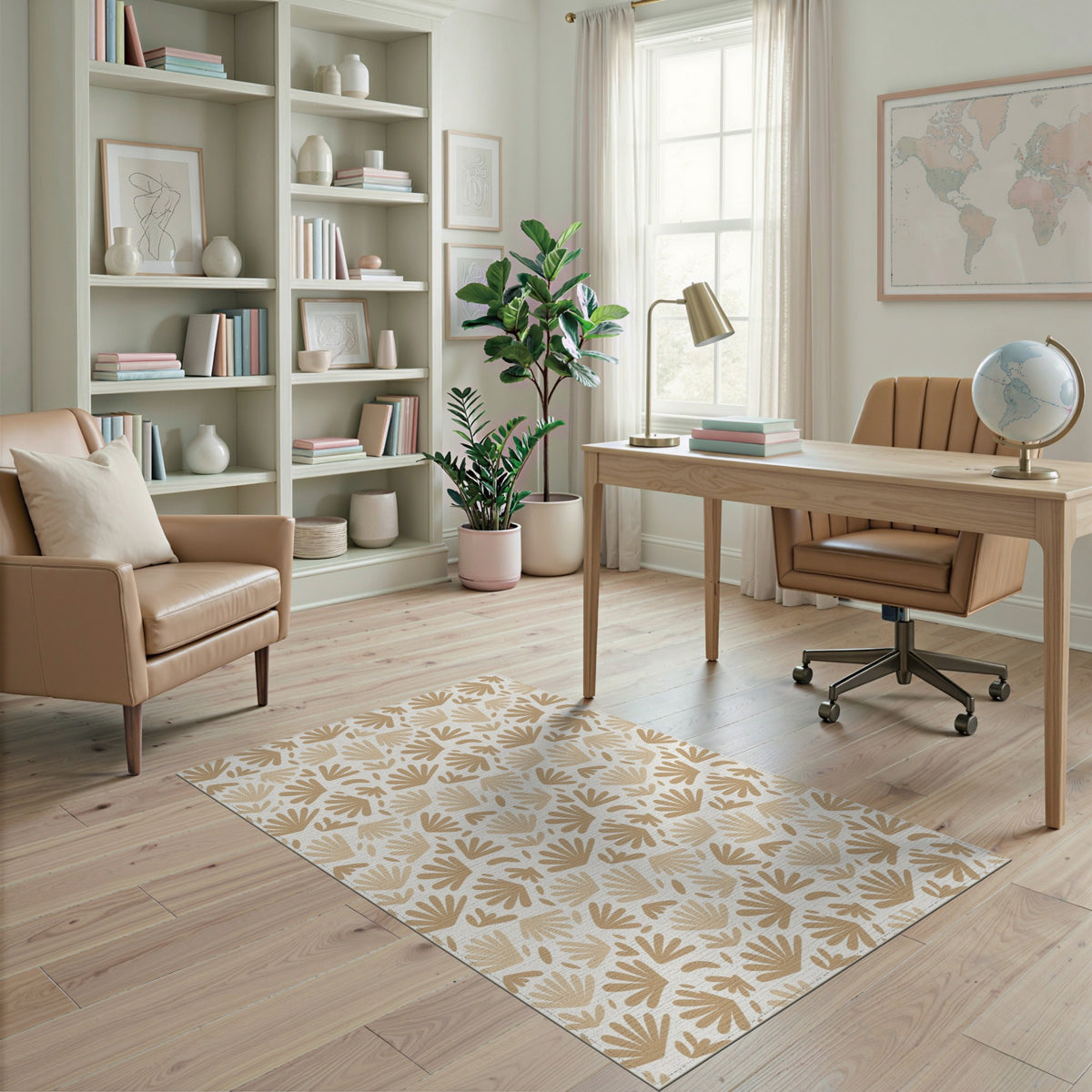 Beige Abstract Fan Area Rug