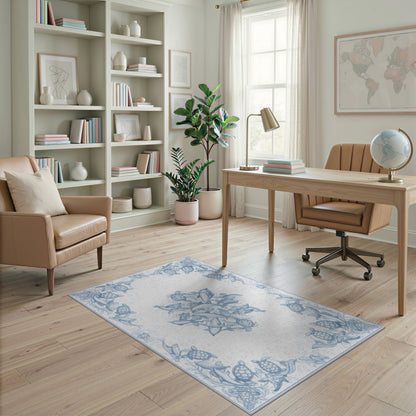 Blue Ocean Marine Life Washable Area Rug