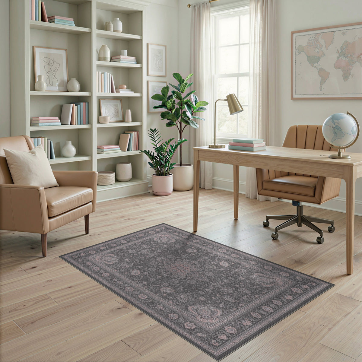 Grey Traditional Persian Floral Traditional Persian Area Rug
