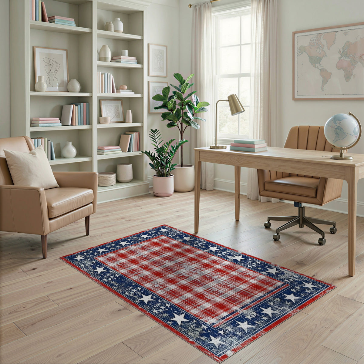 Distressed Patriotic Plaid Area Rug