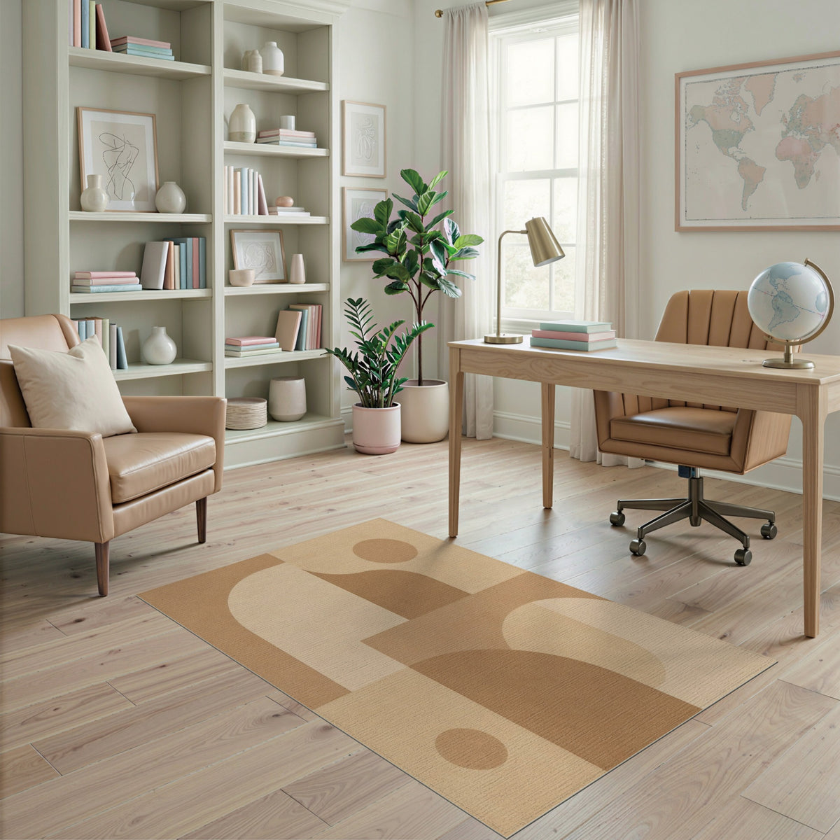 Abstract Geometric Brown Tan Brown and Tan Area Rug