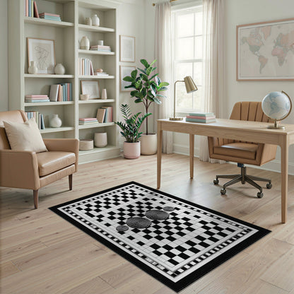 Black White Checkerboard Spiral Area Rug