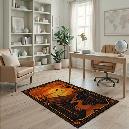 Orange Halloween Graveyard Area Rug
