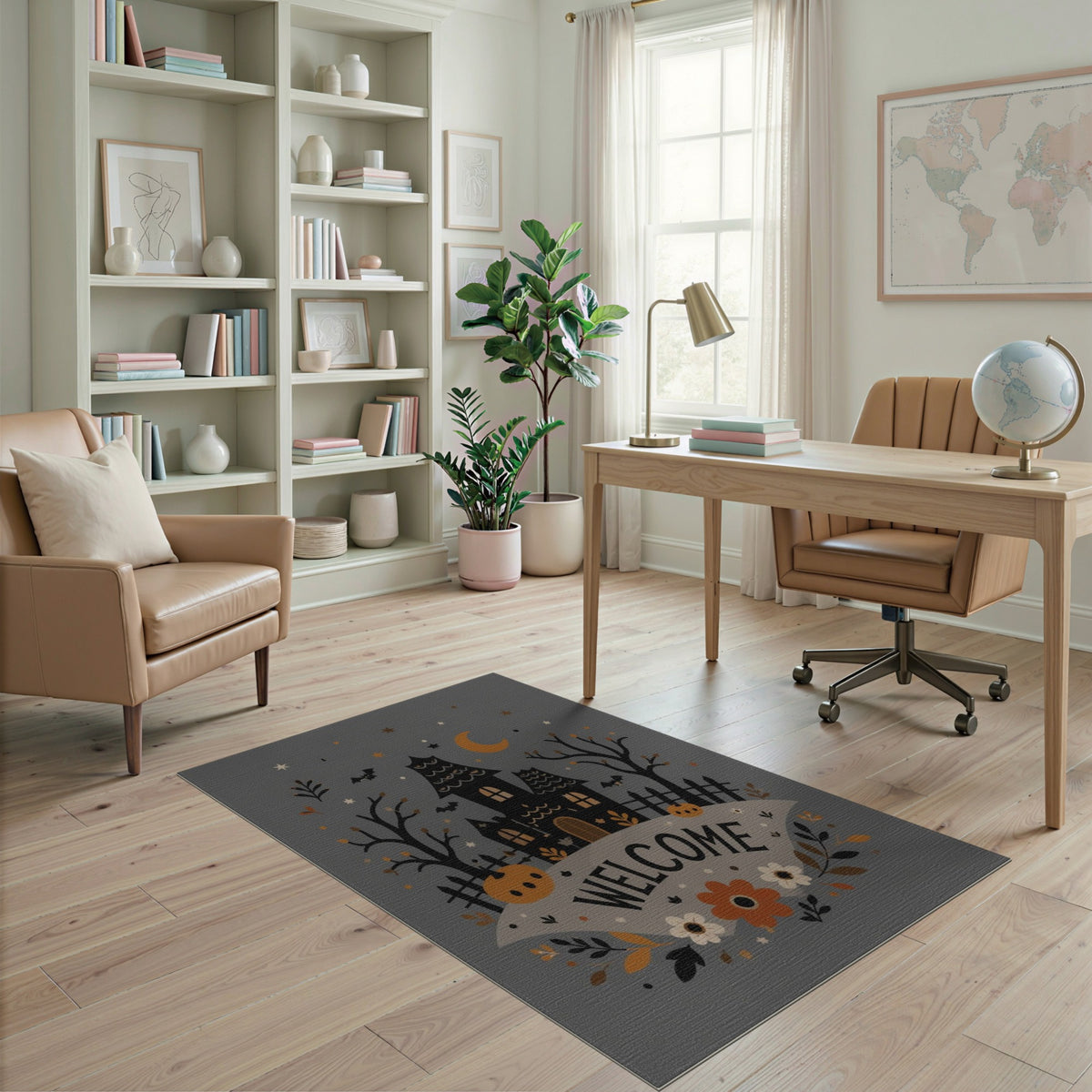 Halloween Haunted House Welcome Grey Rug