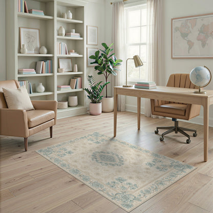 Blue Teal Floral Vintage No. 42 Area Rug