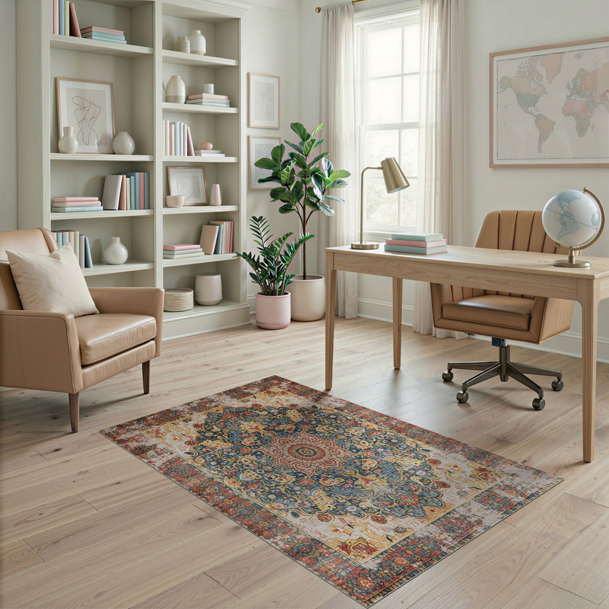 Blue and Teal Distressed Blue Medallion Vintage Area Rug