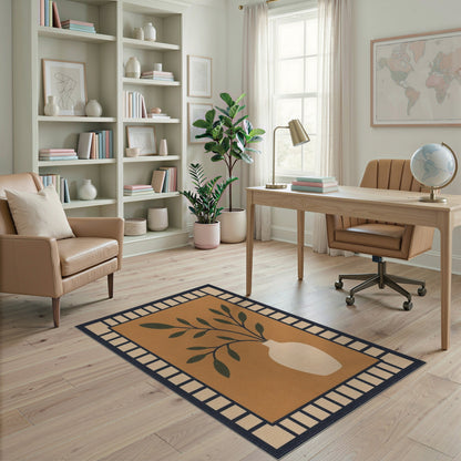 Brown Botanical Vase Area Rug