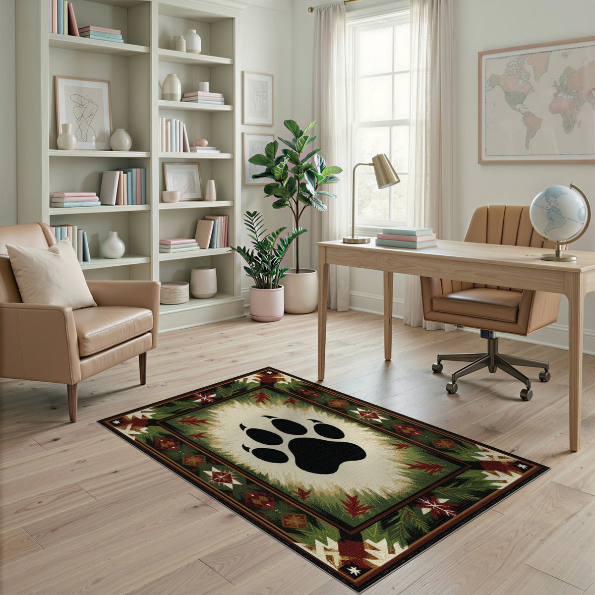 Bear Paw Print Green Rustic Area Rug