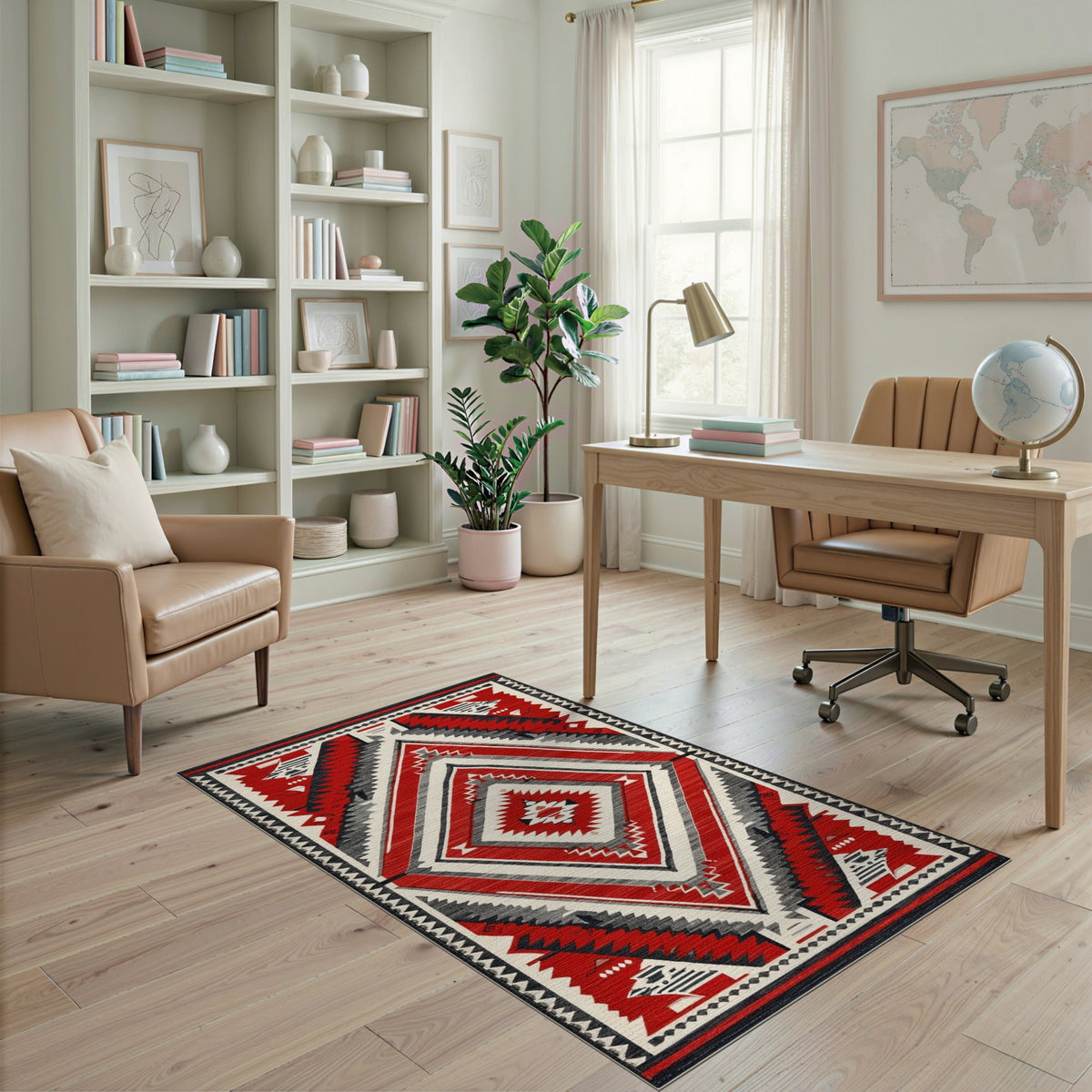 Red Tribal Diamond Area Rug