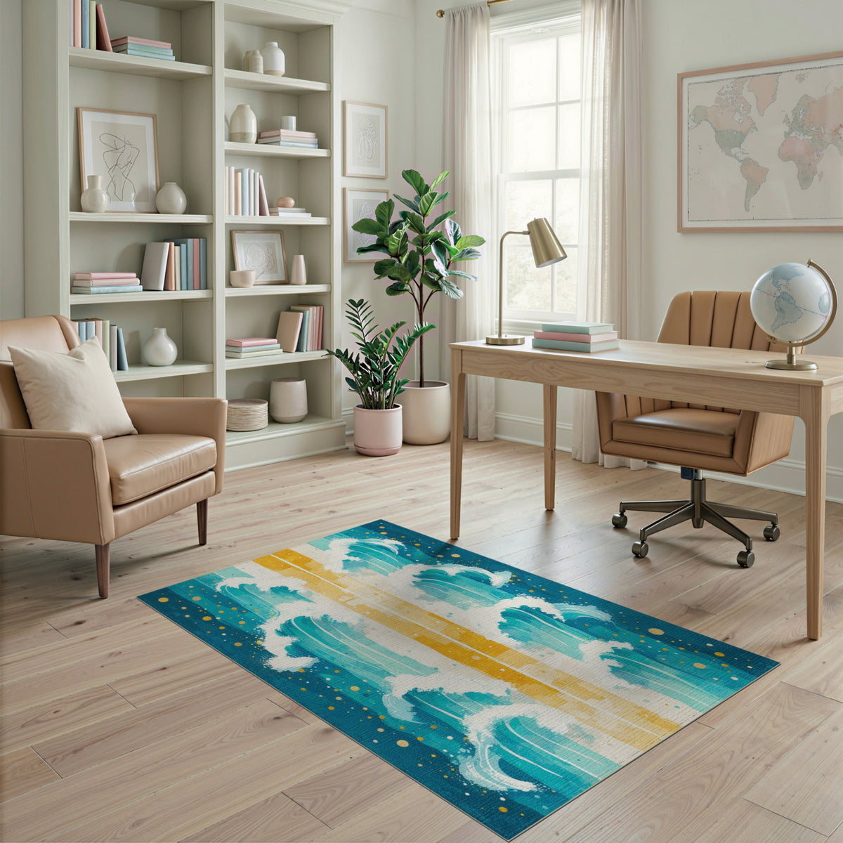 Teal Wave Stripe Coastal Area Rug