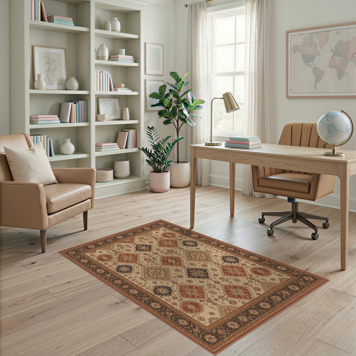 Brown and Tan Traditional Persian Red Medallion Area Rug