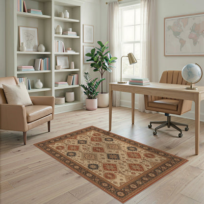 Brown and Tan Traditional Persian Red Medallion Area Rug