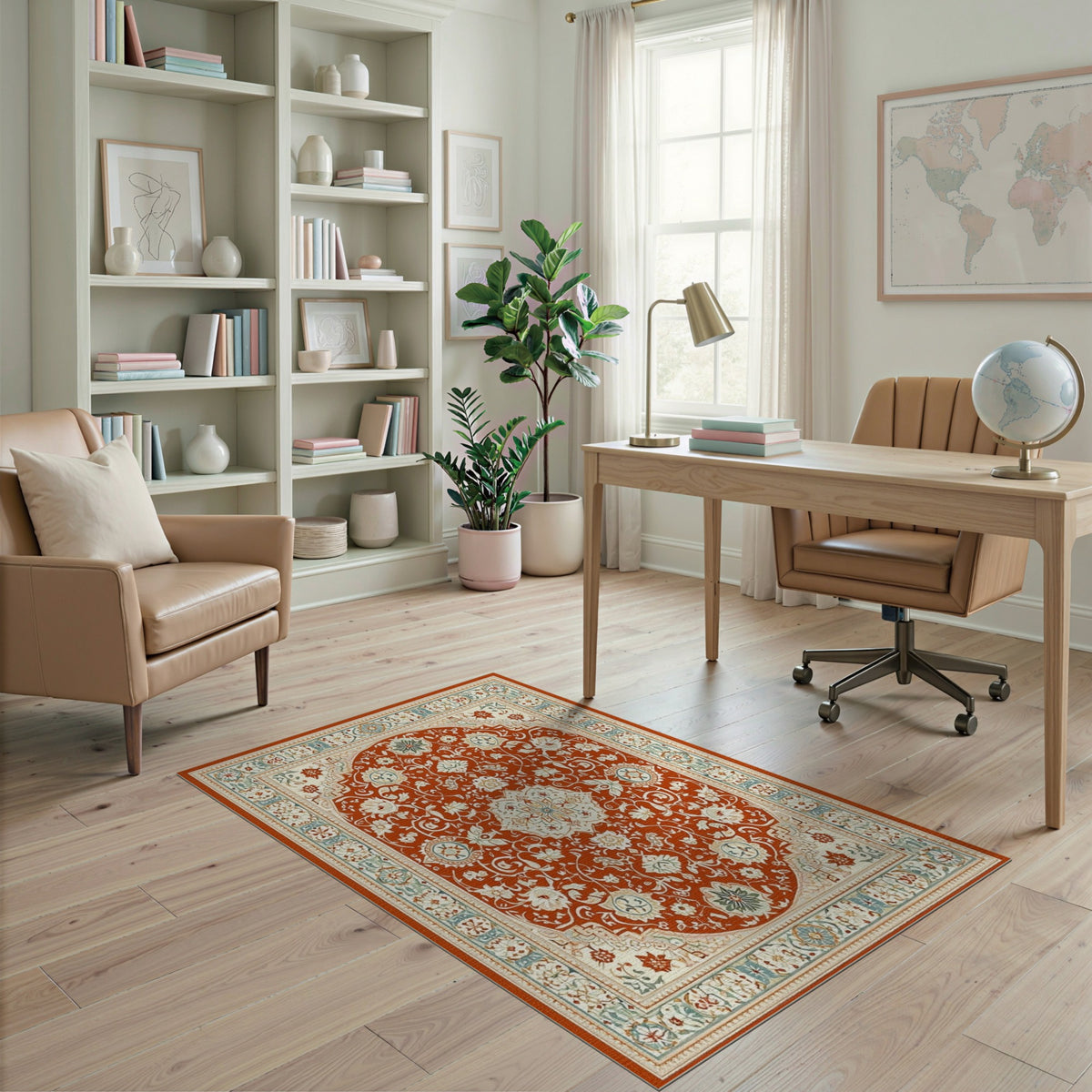 Red Persian Floral Medallion Area Rug