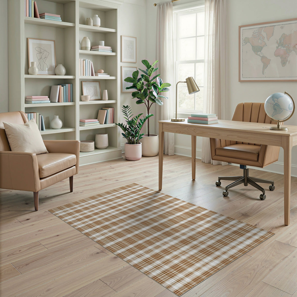 Brown Checkered Area Rug