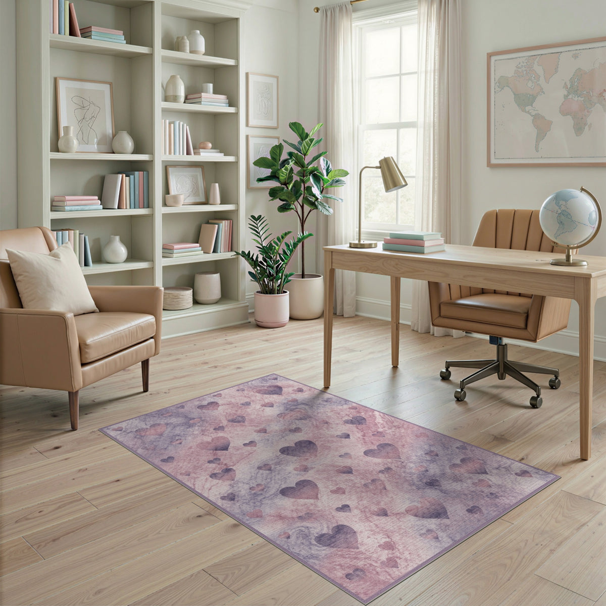 Pink Marble Heart Washable Area Rug