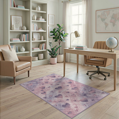 Pink Marble Heart Washable Area Rug