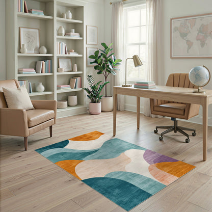 Multi-color and Patterns Abstract Area Abstract Wave Multi-Color Area Rug